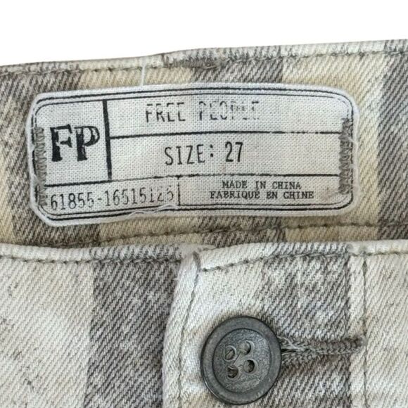 Free People Cream/Grey Striped High Rise Ankle Length Pockets Jean Pants Sz 27 - Picture 5 of 9